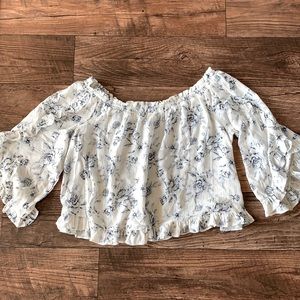 Floral Blue & White American Eagle Blouse